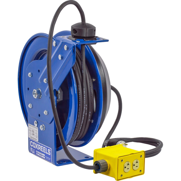 Coxreels PC Series Spring Driven Cord Reel Quad Industrial Receptacle 12 GA x 50 ft. - Cord Included Model PC13-5012-B