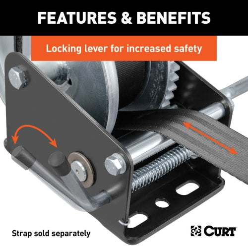 CURT Manual Hand Crank Boat Trailer Winch, 1,700 lbs Capacity, 8-Inch Handle, 5.1:1 Gear Ratio Model 29427