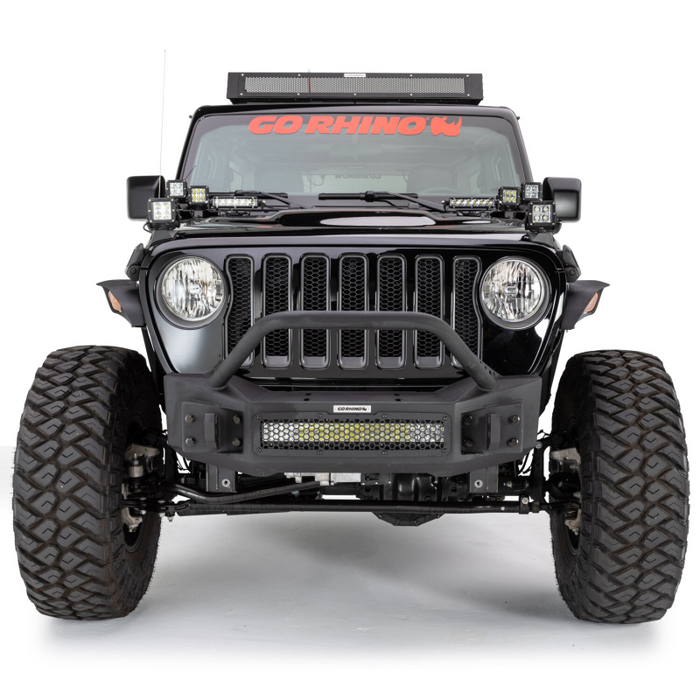 Go Rhino Rockline Winch-Ready Front Stubby Bumper With Overrider For Jeep Model 331101T