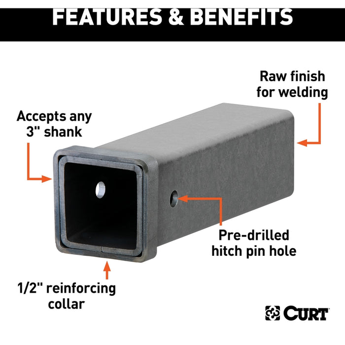 CURT 3 x 12-Inch Weld-On Raw Steel Trailer Hitch Receiver Tube, 5/8-In Pin Hole Model 49517