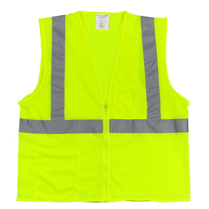 PIP Class 2 Mesh Vest, 2 Pockets, Zipper Closure, 2In. Tape, Lime Yellow, 2XL Model 302-0702Z-LY/2X