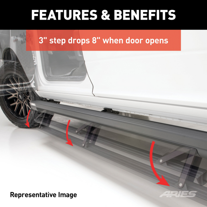 ARIES ActionTrac 83.6" Powered Running Boards, Select Ram 2500, 3500 Extended Crew Cab Model 3047913