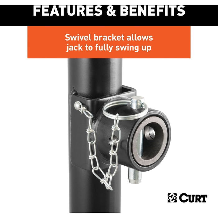 CURT Weld-On Pipe-Mount Swivel Trailer Tongue Jack, 5,000 lbs. Support Capacity, 15-1/2 Inches Vertical Travel Model 25005