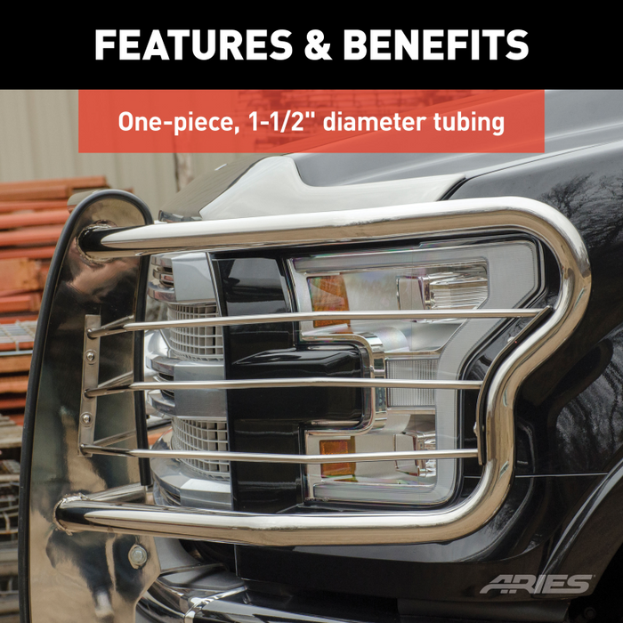 ARIES Polished Stainless Grille Guard, Fits Select Ford F-250, F-350 Super Duty Model 3067-2