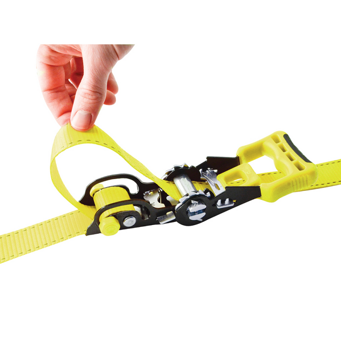 Erickson Manufacturing 2 Pack 1 1/4In X 14Ft  2000Lb Sliding Ratchet Straps With Cap Lock Hooks Yellow Model 31425