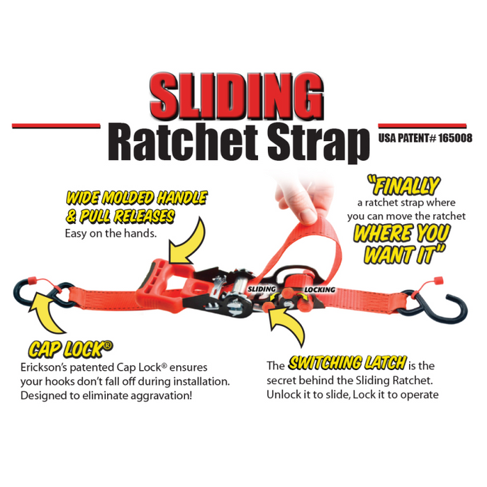 Erickson Manufacturing 2 Pack 1 1/4In X 14Ft  2000Lb Sliding Ratchet Straps With Cap Lock Hooks Yellow Model 31425