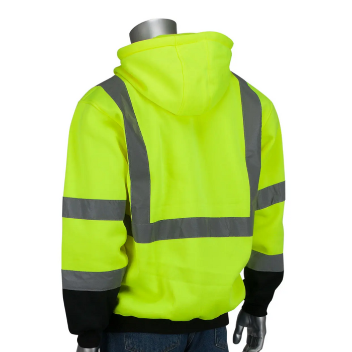 PIP Class 3 Zip Front Hoodie, Black Bottom, Water Repellent, Lime Yellow, LG Model 323-1370B-LY/L