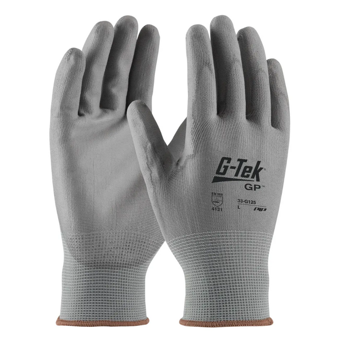 PIP G-Tek Gloves, 13G Nylon Shell, Gray Polyurethane Coated Smooth Grip, Large Model 33-G125/L
