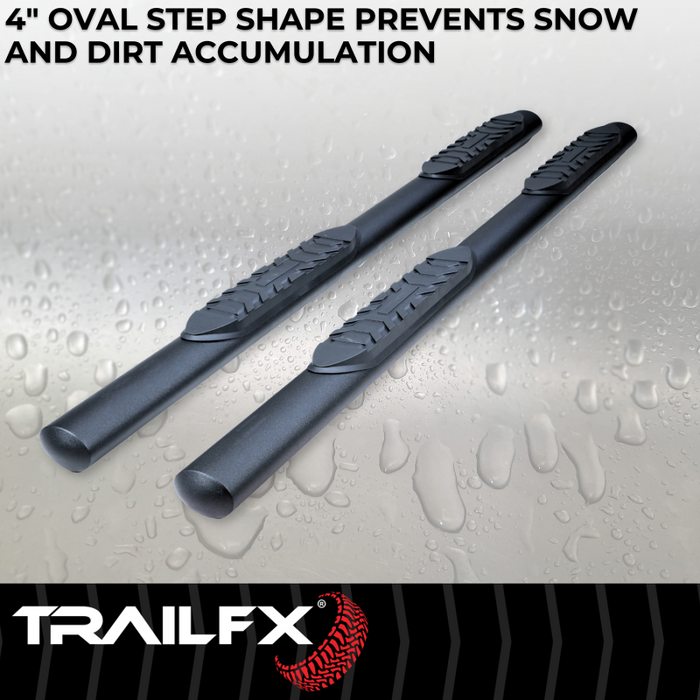 TrailFX 4" Oval Straight Step Nerf Bars W/ Step Pads Matte Black Steel Model A1559T