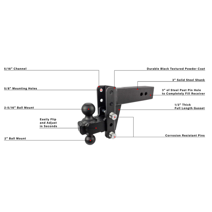 BulletProof Hitches 3.0" Heavy Duty 4" Drop/Rise Hitch Model HD304