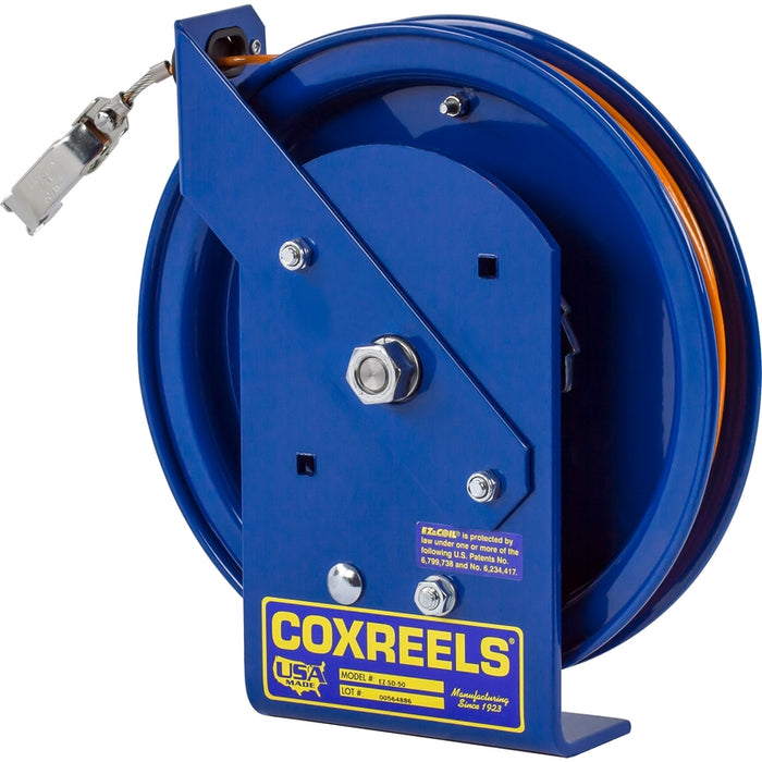 CoxReels 5/32" xs EZ-SD Series Safety System Spring Driven Static Discharge Cord Reel 5/32" x 75 ft. Stainless Steel Cable - 50A Clamp - Cable Included Model EZ-SD-75-1