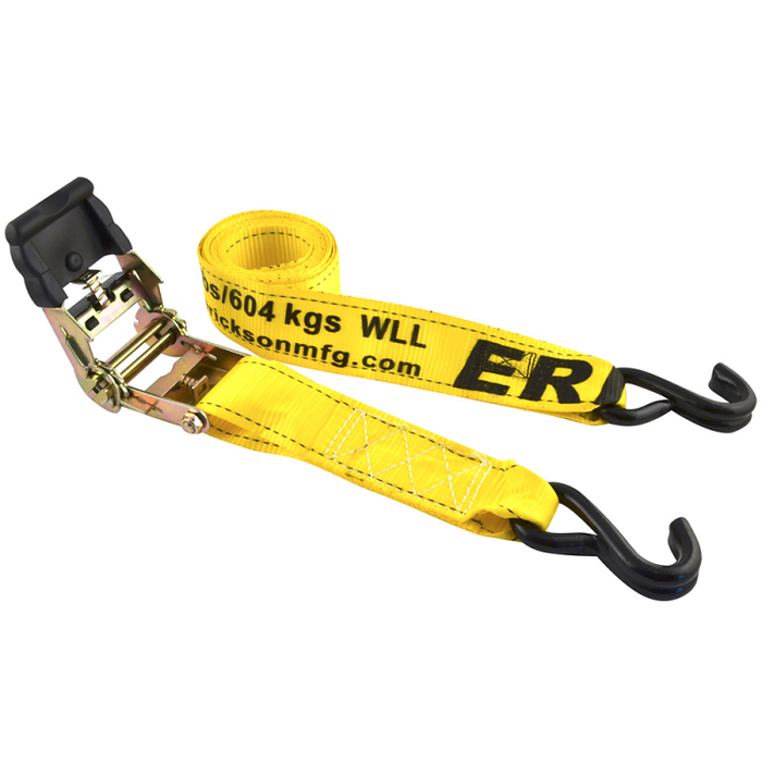 Erickson Manufacturing 2 Pack 2 In x 10Ft 4000 Lb Ratcheting Tie Downs With Double J-Hooks Yellow Model 34410