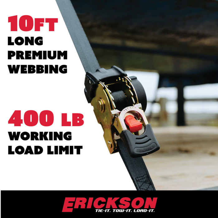 Erickson Manufacturing 2 Pack 1 In X 10Ft 1200Lb Re-Tractable Ratchet Tie Downs Black Model 34415