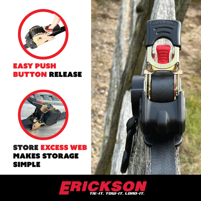 Erickson Manufacturing 2 Pack 1 In X 10Ft 1200Lb Re-Tractable Ratchet Tie Downs Black Model 34415