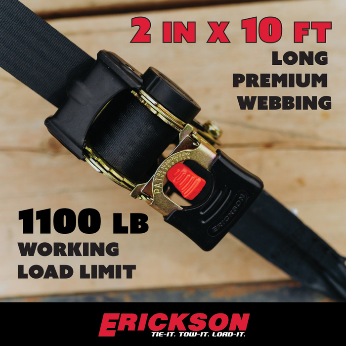 Erickson Manufacturing 2 Pack 2 In X 10Ft 3300Lb Retractable Ratchet Tie Downs Black Model 34416
