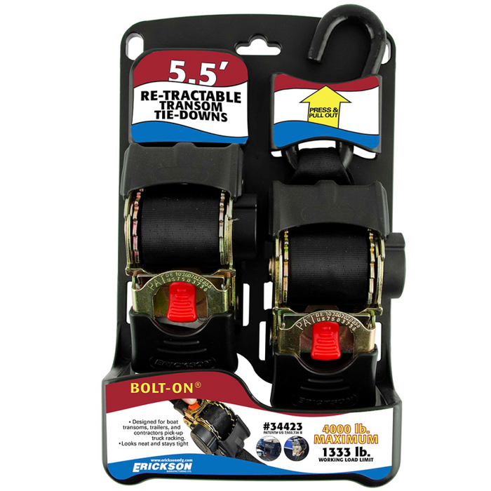 Erickson Manufacturing 2 Pack 2 In X 5.5Ft 4000Lb Bolt On Retractable Transom Ratchet Strap Black Model 34423
