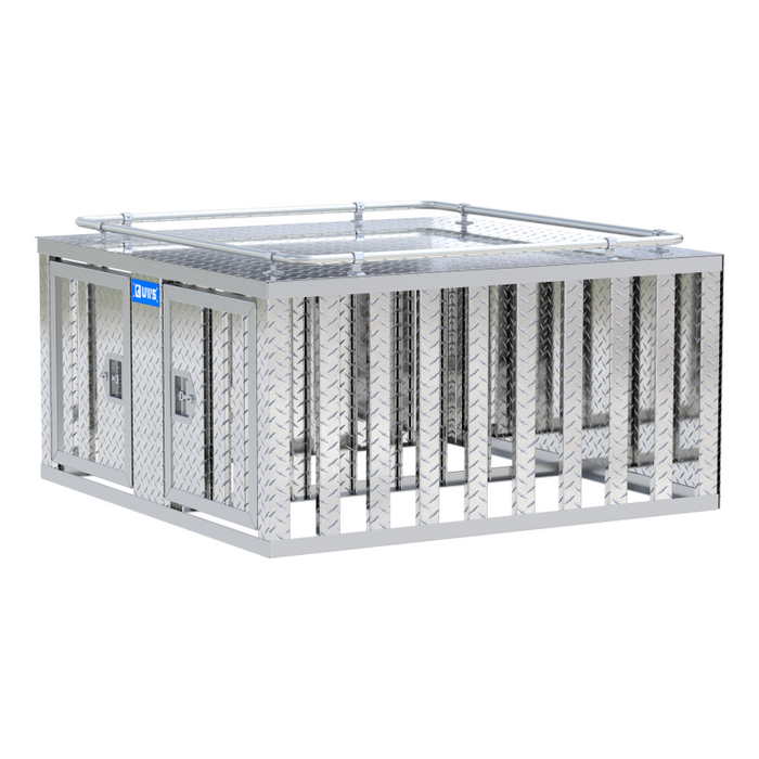 UWS Bright Aluminum 48" x 48" Double-Door Dog Box with Divider Model DB-4848