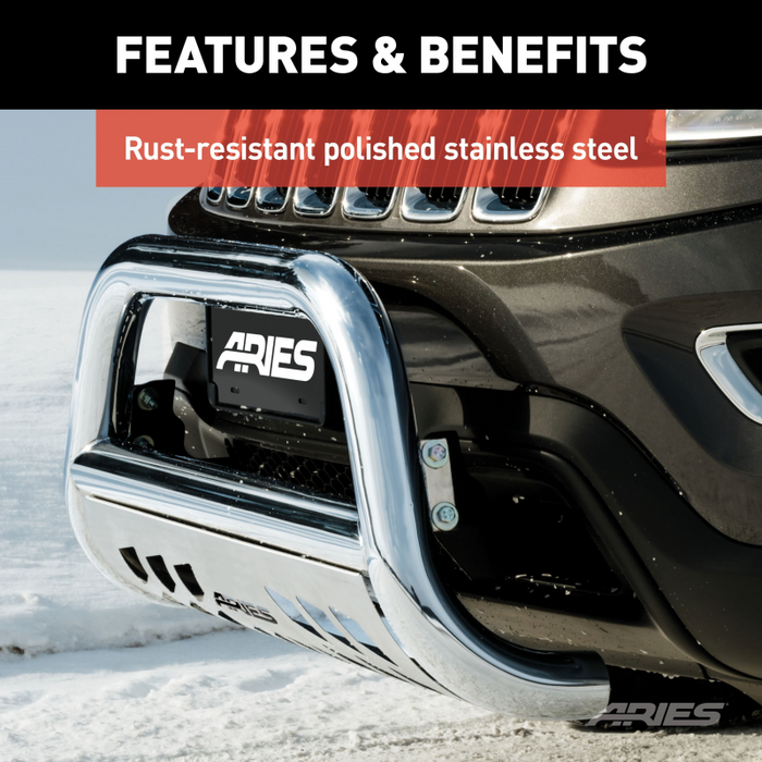 ARIES 3" Polished Stainless Bull Bar, Fits Select Chevrolet, GMC Model 35-4002