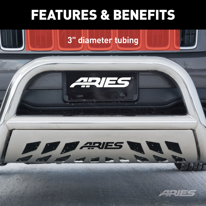 ARIES 3" Polished Stainless Bull Bar, Select Dodge, Ram 1500, 2500, 3500 Model 35-5006