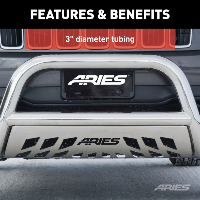 ARIES 3" Polished Stainless Bull Bar, Select Ram 1500 Model 35-5008