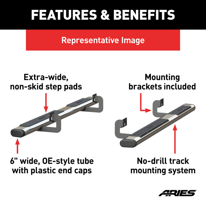 ARIES 6" x 75" Polished Stainless Oval Step Nerf Bars Model 4444037
