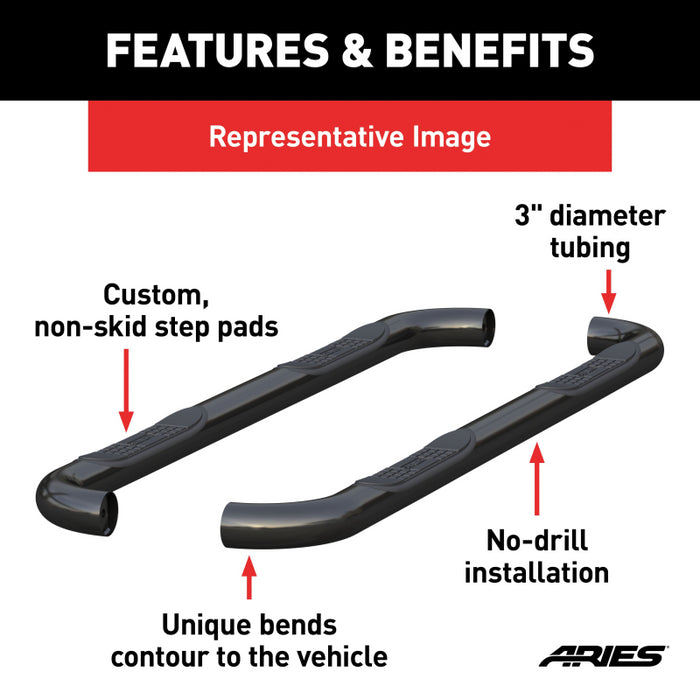 ARIES 3" Round Black Steel Side Bars, Select Ford Bronco Model 209045