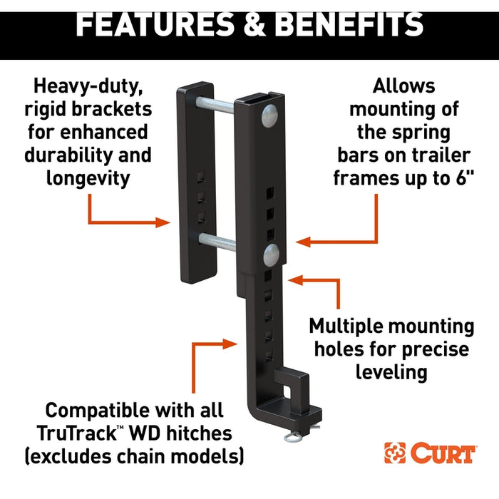 CURT TruTrack Heavy-Duty Adjustable Weight Distribution Hitch Support Brackets (2-Pack) Fits 6-Inch Trailer Frames - 17517 Model 17517