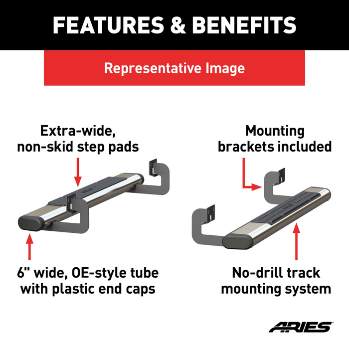 ARIES 6" x 53" Polished Stainless Oval Step Nerf Bars Model 4444024