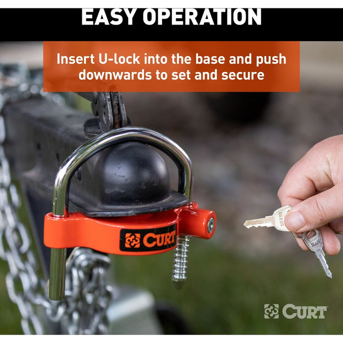 CURT Universal Trailer Coupler Lock, Bright Orange, Fits Couplers with 1-7/8", 2" or 2-5/16" Ball Diameter Model 23090