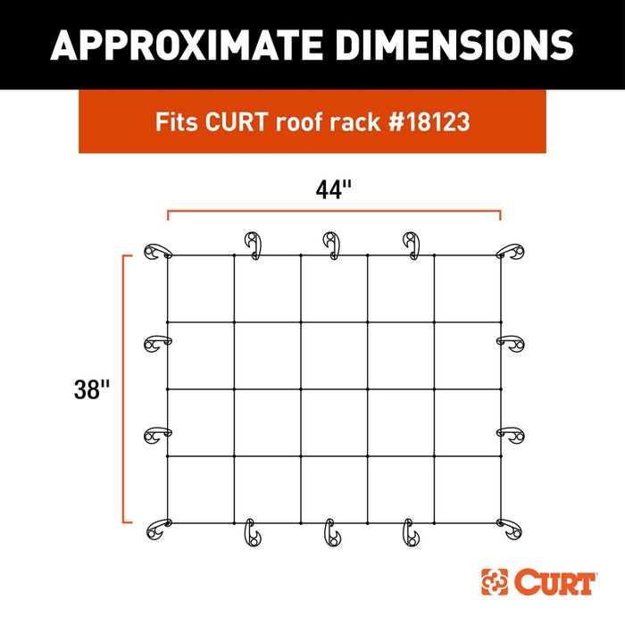 CURT 44 x 36-Inch Elastic Cargo Net with Hooks for Roof Basket Model 18218