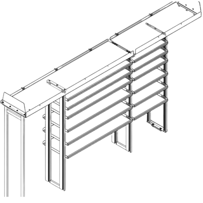 Hackney Van Shelving with Pipe Shelf for Driver Side Ford Transit 24"-46"-(28" Open) 148" WB EXT HR Van