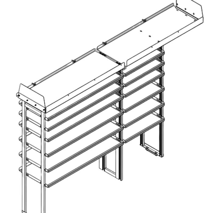 Hackney Van Shelving with Pipe Shelf for Driver Side Ford Transit 46"-24" 148"WB MR/HR Van