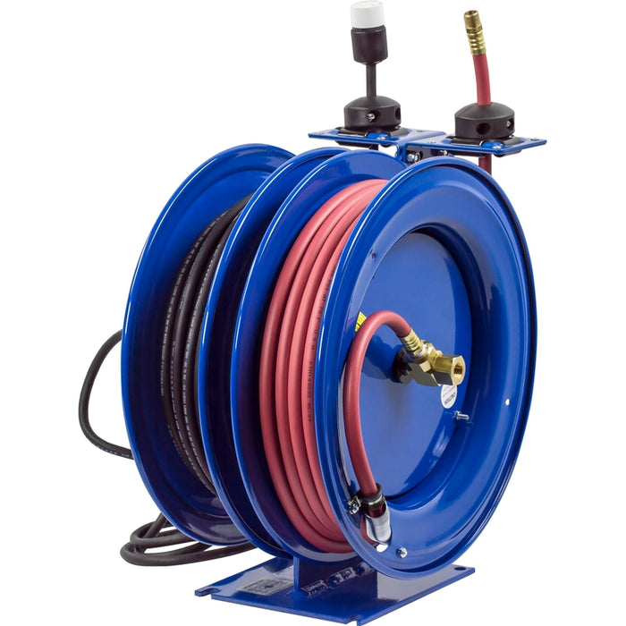 Coxreels Dual C Air-Electric Series Purpose Spring Rewind Reels 3/8 in. x 50 ft. - Single Industrial Receptacle - 16 AWG x 50 ft. - 13 Amps 300 PSI Hose Included Model C-L350-5016-A