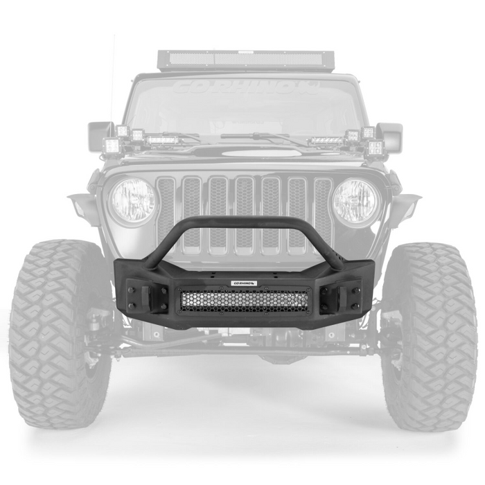 Go Rhino Rockline Winch-Ready Front Stubby Bumper With Overrider For Jeep Model 331101T
