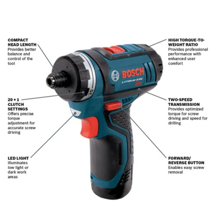 Bosch 12V Max 2-Speed Impact Driver Kit Model PS21-2A
