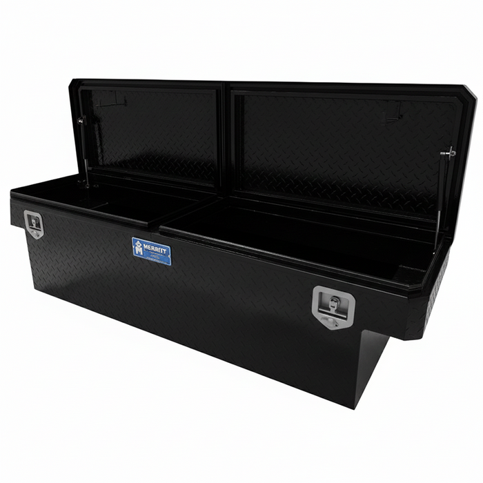 Merritt Crossover Tool Box Standard Depth 16"H x 20"D x 70"L Diamond Plate Satin Black Double Lid Full Size Trucks Model 710209-114