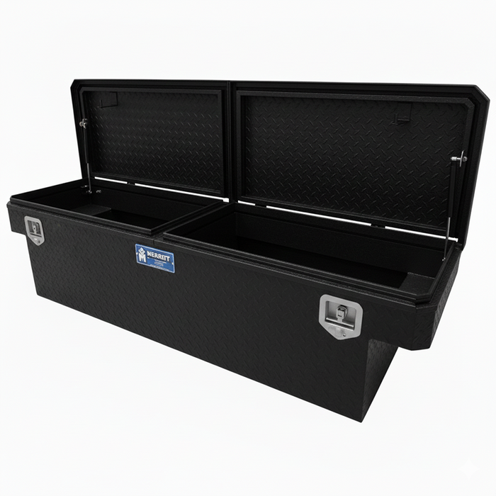 Merritt Crossover Tool Box Standard Depth 16"H x 20"D x 70"L Diamond Plate Textured Black Double Lid Full Size Trucks Model 710209-116