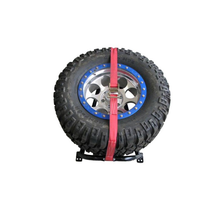 N-Fab Gloss Black Bed Mounted Tire Carrier w/ Red Strap Model BM1TCRD