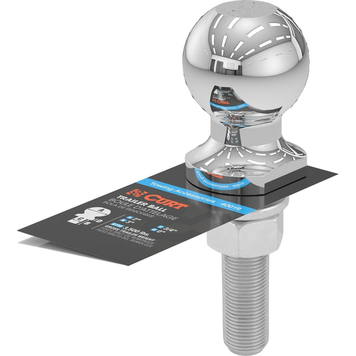 CURT Chrome Trailer Hitch Ball, 3,500 lbs, 2-Inch Diameter, 3/4 x 3-Inch Shank Model 40019