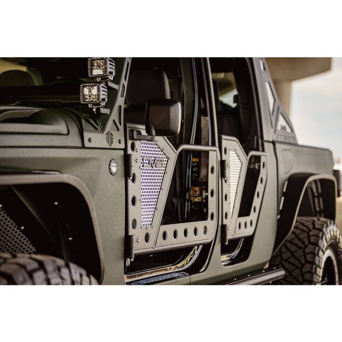 DV8 Offroad 2018-2025 Jeep Wrangler JLU Gladiator JT 4-Door Rear Rock Doors Model RDJL-01R