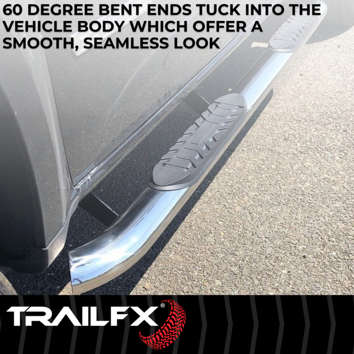 TrailFX 4" Oval Bent Step Nerf Bars W/ Step Pads Polished Stainless Steel Model A1019S