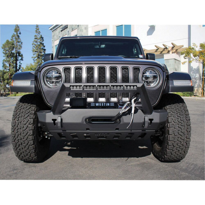 Westin WJ2 Stubby Front Bumper With LED Light Bar Mount Textured Black Steel Model 59-80085