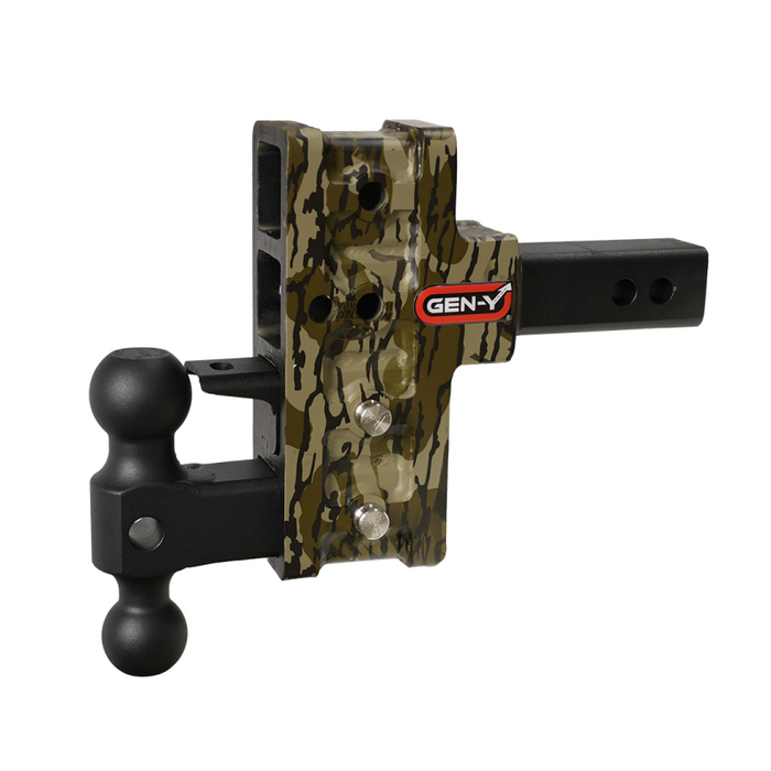 GEN-Y MEGA-DUTY 2" Offset Shank 2.5 Rise, 5" Drop 1.5K TW 10K Hitch & GH-031 Dual-Ball & GH-032 Pintle Lock - Hydro Dipped - Mossy Oak Model GH-424-MO