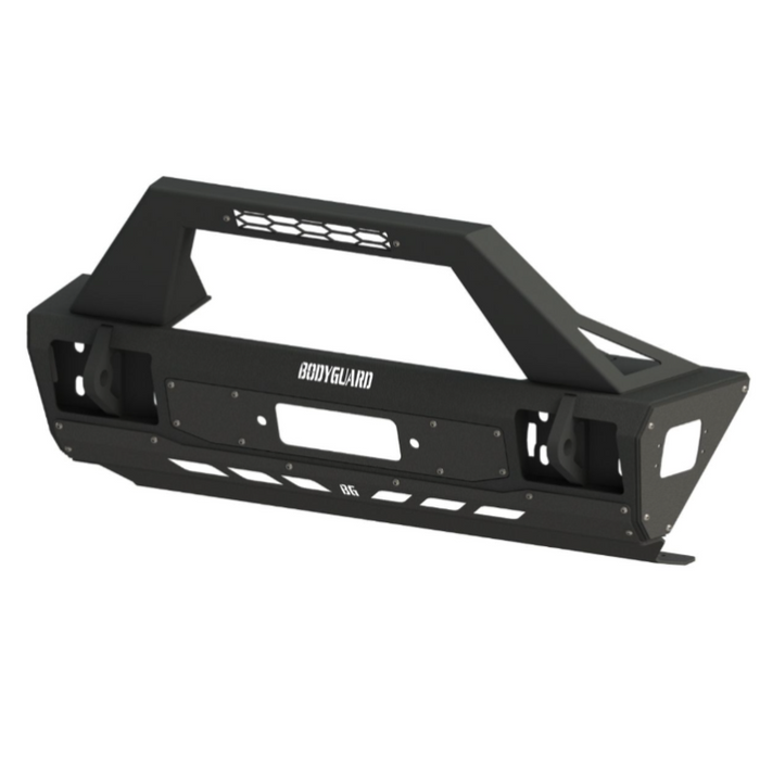 Bodyguard JL Front Bumper Stubby With Push Bar End Cap Light Cutouts No Camera Harness Or Pod Texture Black Powder Coat Model 47077TNN