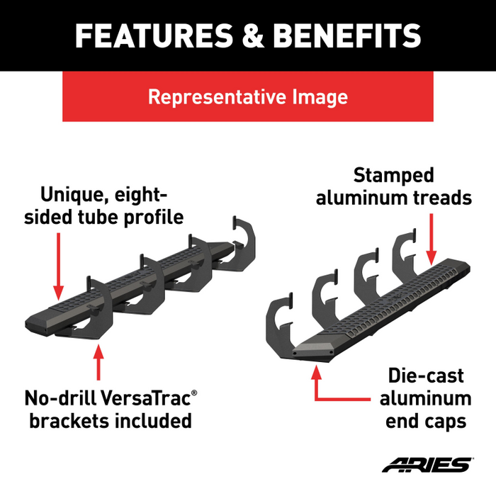 ARIES AdvantEDGE 5-1/2" x 75" Black Aluminum Running Boards Model 2556051