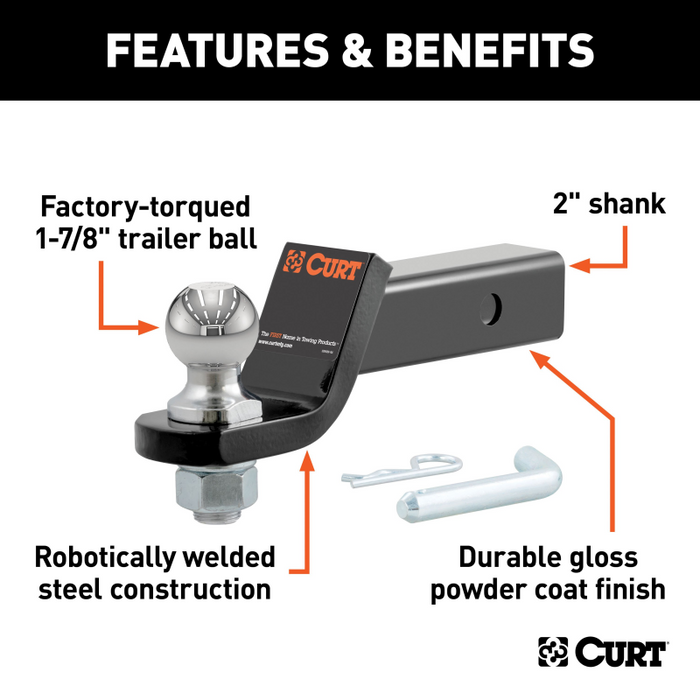 CURT Loaded Ball Mount with 1-7/8" Ball, Imported (2" Shank, 3,500 lbs., 2" Drop) Model 45834