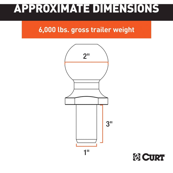 CURT Chrome Trailer Hitch Ball, 6,000 lbs, 2-Inch Diameter, 1 x 3-Inch Shank Model 40074