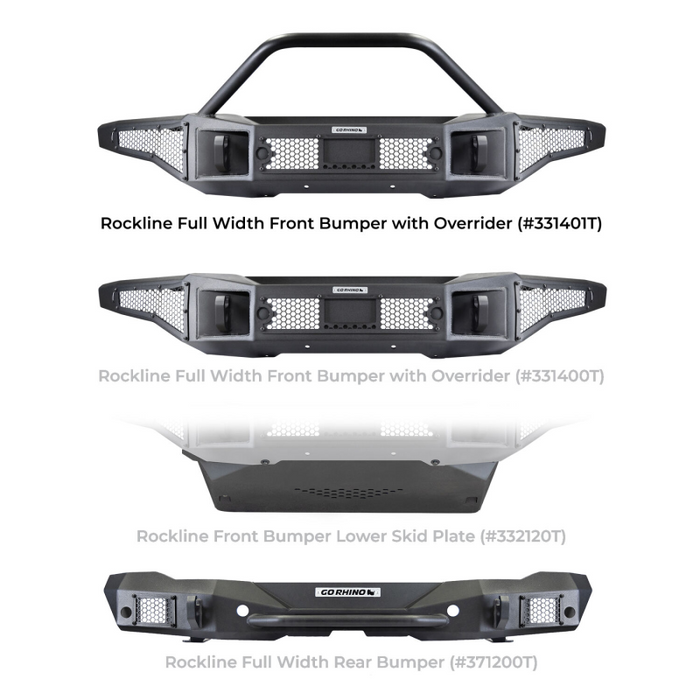 Go Rhino Rockline Winch-Ready Front Full Width Bumper With Overrider For Ford Bronco Model 331401T