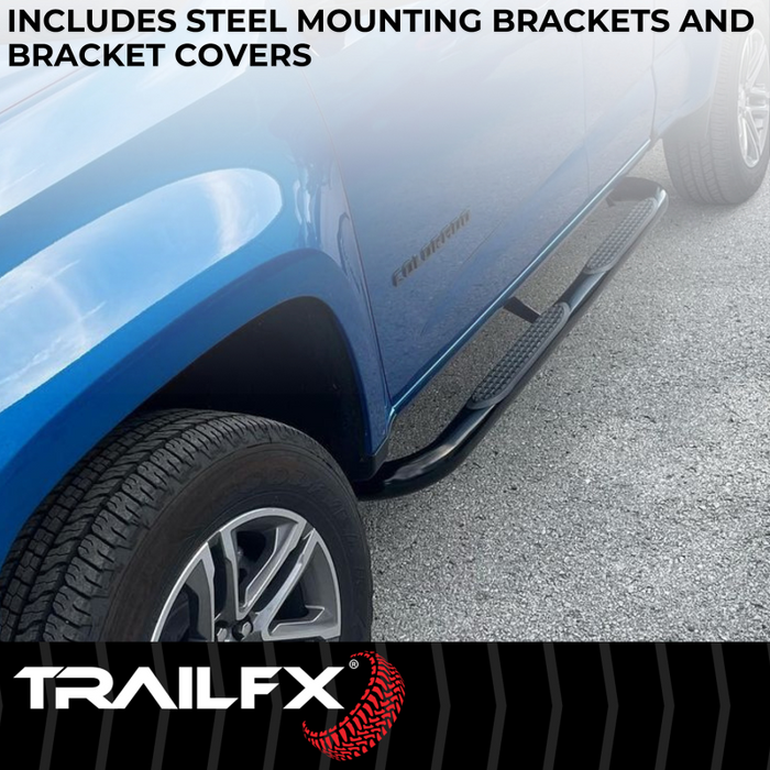 TrailFX 3" Round Bent Step Nerf Bars W/ Step Pads Powder Coat Black Model A0068T