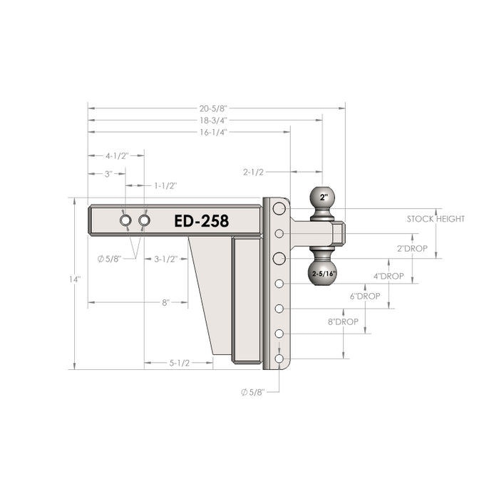BulletProof Hitches 2.5" Extreme Duty 8" Drop/Rise Hitch Model ED258
